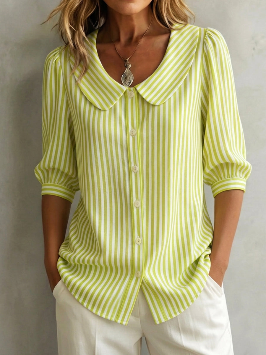 Jessica | Women's Soft Elegant Cotton Striped Blouse-Metro Lane Plaza