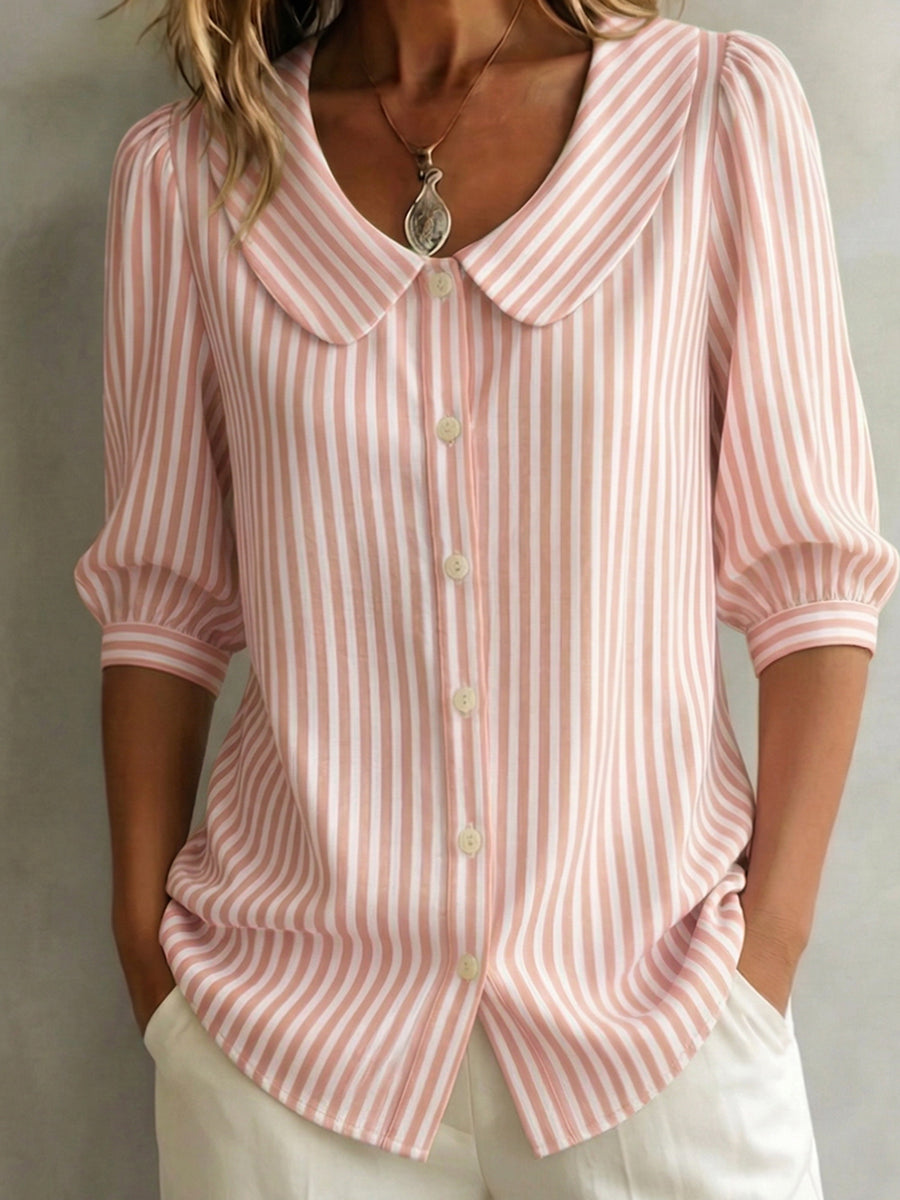Jessica | Women's Soft Elegant Cotton Striped Blouse-Metro Lane Plaza