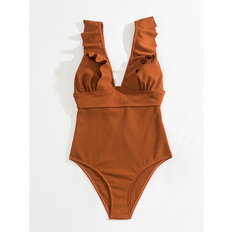 Elisa | Women's Elegant V-Neck Swimsuit with Ruffle Details-Metro Lane Plaza