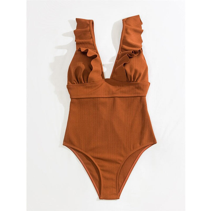 Elisa | Women's Elegant V-Neck Swimsuit with Ruffle Details-Metro Lane Plaza