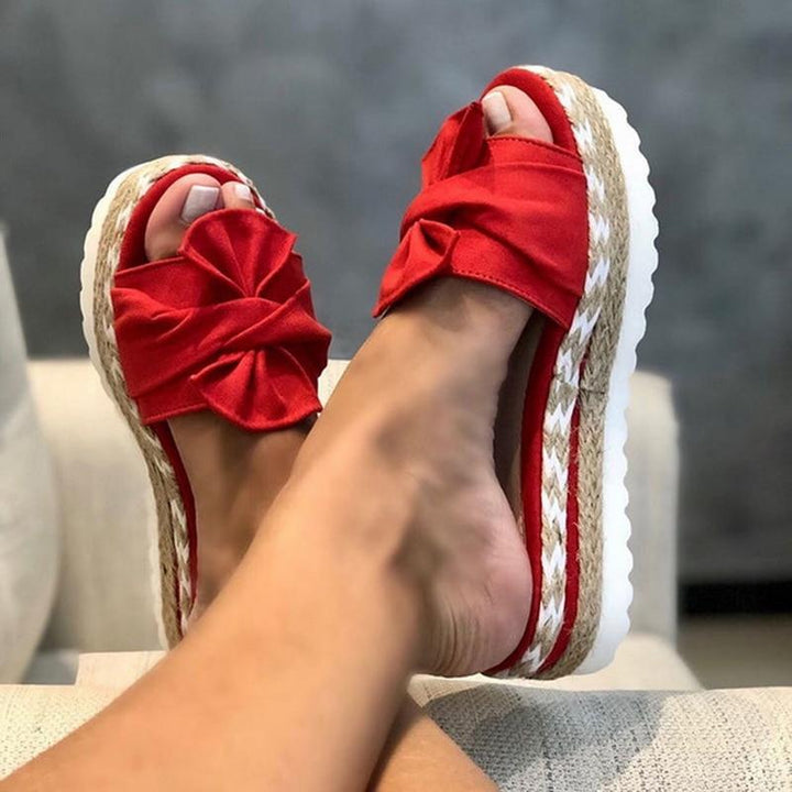 Sophia | Women's Platform Sandals with Bow and Braided Sole-Metro Lane Plaza