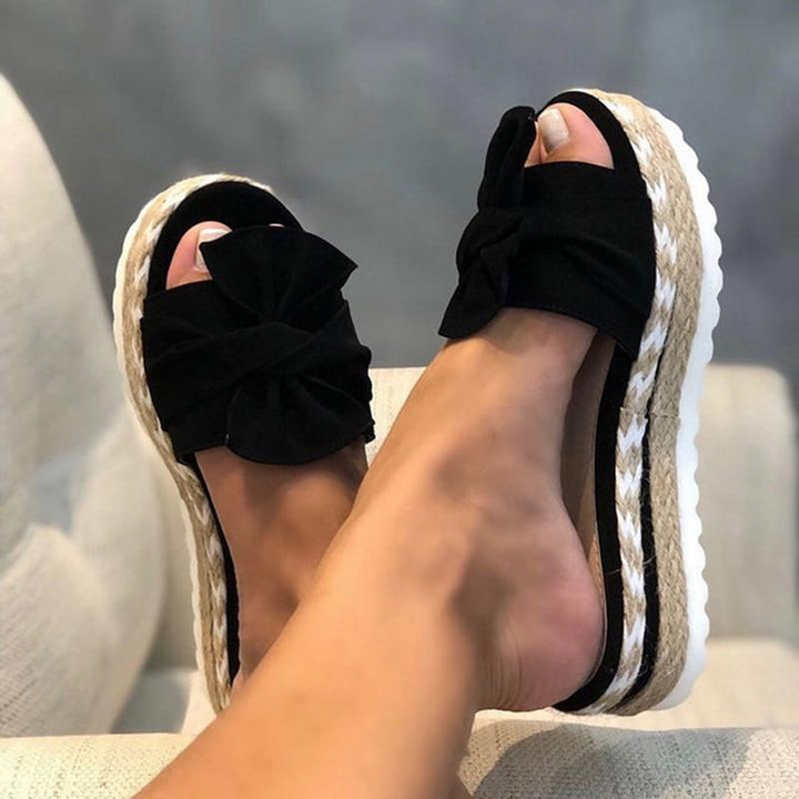 Sophia | Women's Platform Sandals with Bow and Braided Sole-Metro Lane Plaza