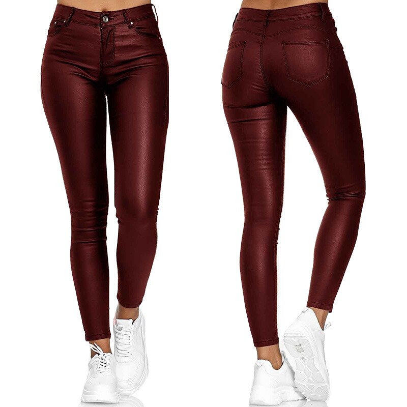 Jeltje | Women's High-Waist Stretch Leather Pants with Figure-Shaping Fit-Metro Lane Plaza