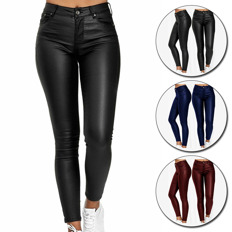 Jeltje | Women's High-Waist Stretch Leather Pants with Figure-Shaping Fit-Metro Lane Plaza