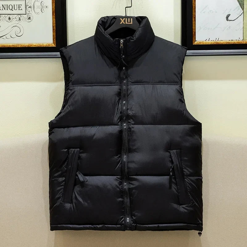 Colete masculino quente, sem mangas, acolchoado e com enchimento de penas, para o tempo frio