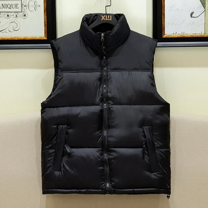 Colete masculino quente, sem mangas, acolchoado e com enchimento de penas, para o tempo frio