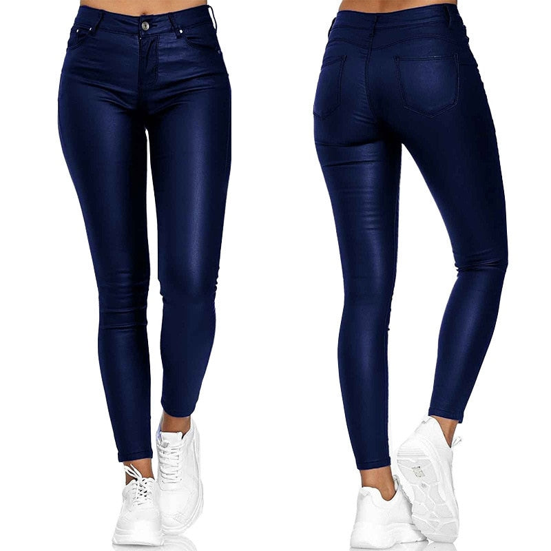 Jeltje | Women's High-Waist Stretch Leather Pants with Figure-Shaping Fit-Metro Lane Plaza
