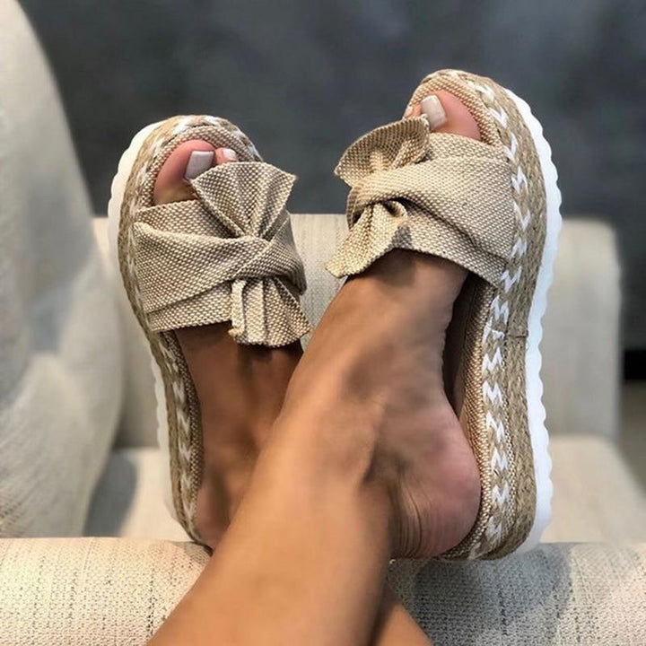Sophia | Women's Platform Sandals with Bow and Braided Sole-Metro Lane Plaza