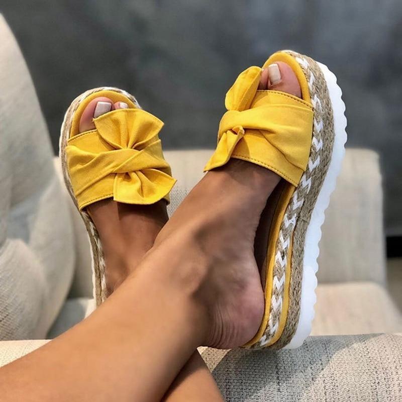 Sophia | Women's Platform Sandals with Bow and Braided Sole-Metro Lane Plaza
