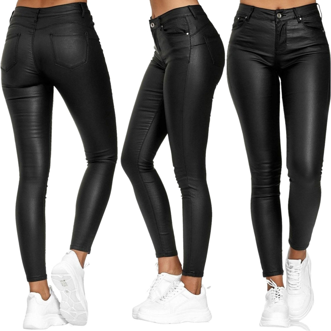 Jeltje | Women's High-Waist Stretch Leather Pants with Figure-Shaping Fit-Metro Lane Plaza