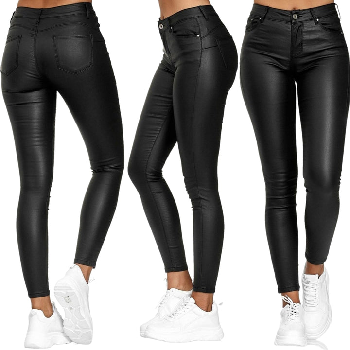 Jeltje | Women's High-Waist Stretch Leather Pants with Figure-Shaping Fit-Metro Lane Plaza