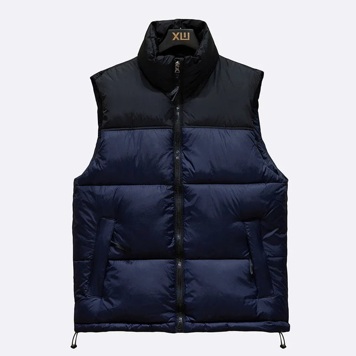Colete masculino quente, sem mangas, acolchoado e com enchimento de penas, para o tempo frio