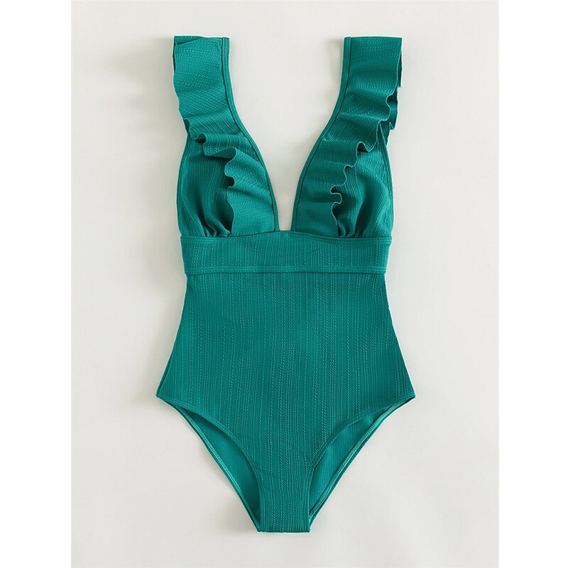 Elisa | Women's Elegant V-Neck Swimsuit with Ruffle Details-Metro Lane Plaza