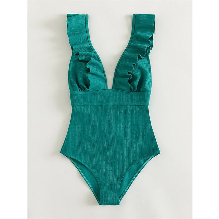 Elisa | Women's Elegant V-Neck Swimsuit with Ruffle Details-Metro Lane Plaza
