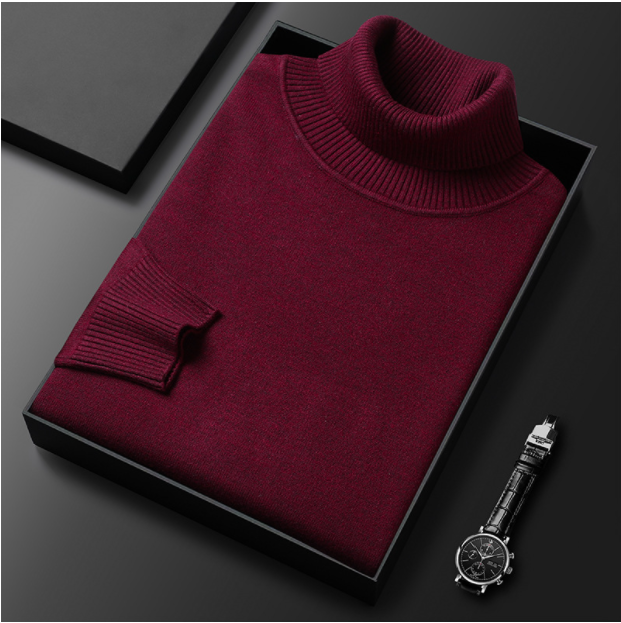 Camisola masculina clássica de gola alta com decote canelado