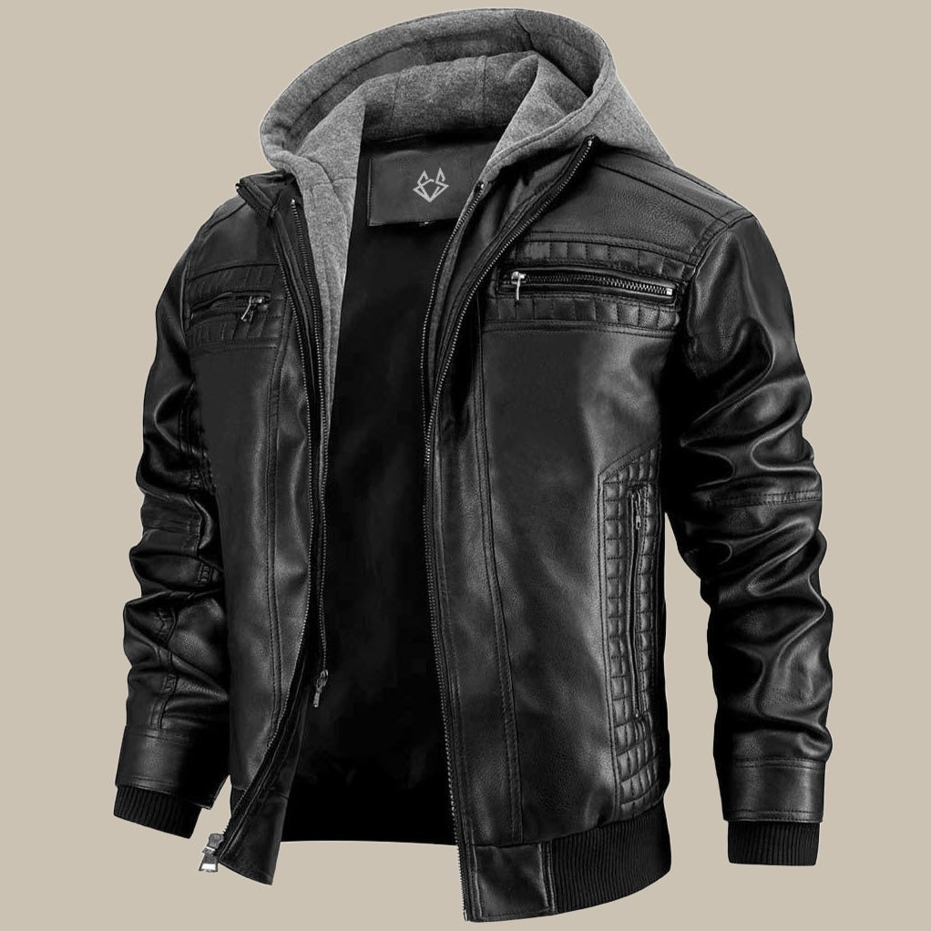 Men's Vegan Leather Hooded Jacket