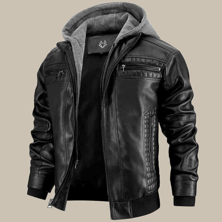 Men's Vegan Leather Hooded Jacket