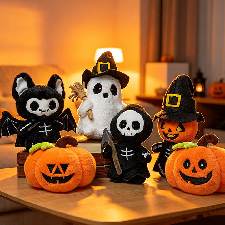 Personnages d’Halloween doux et en peluche pour femme, avec visages brodés