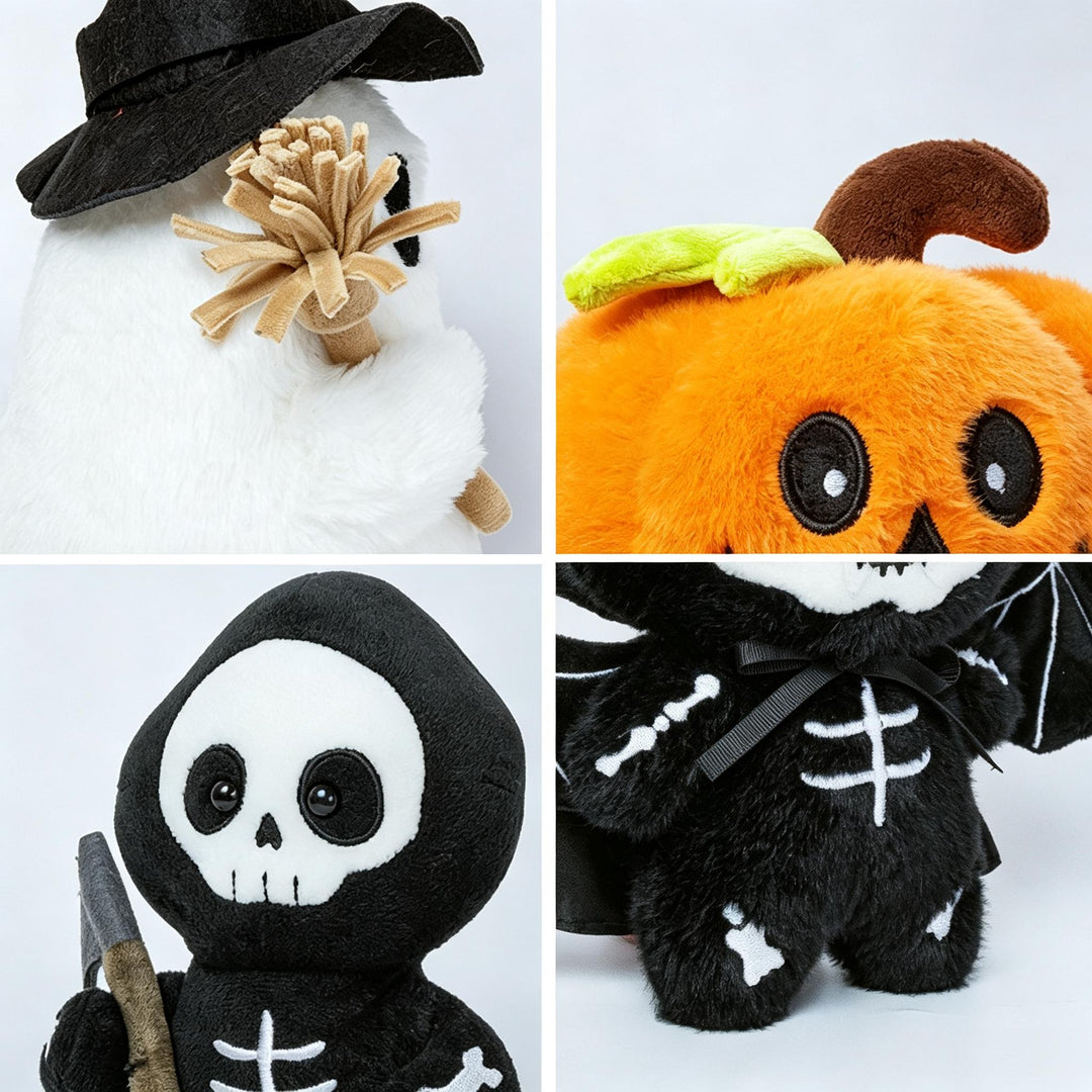 Personnages d’Halloween doux et en peluche pour femme, avec visages brodés