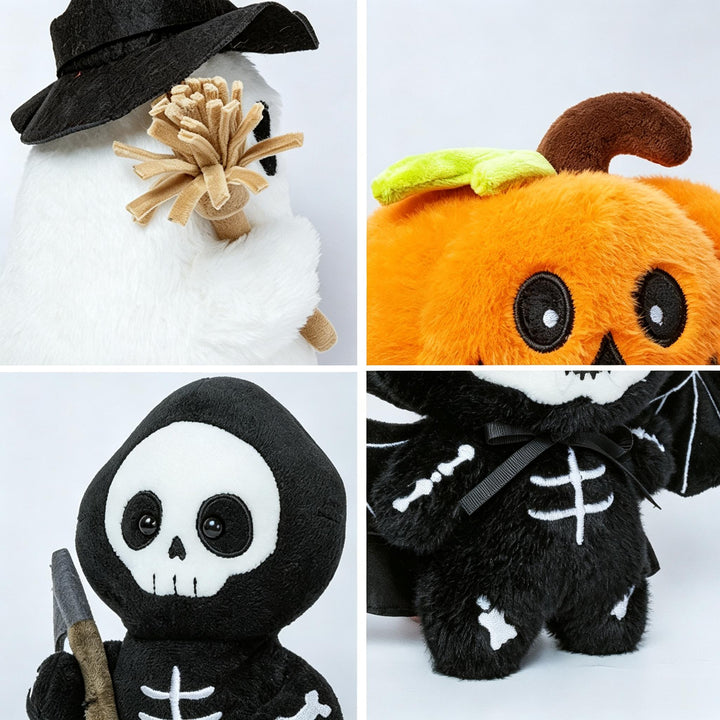 Personnages d’Halloween doux et en peluche pour femme, avec visages brodés