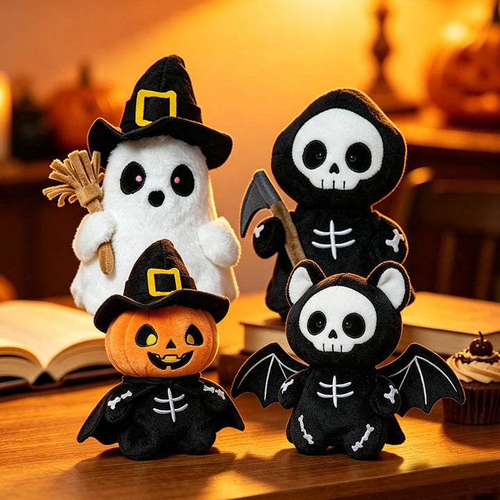 Personnages d’Halloween doux et en peluche pour femme, avec visages brodés