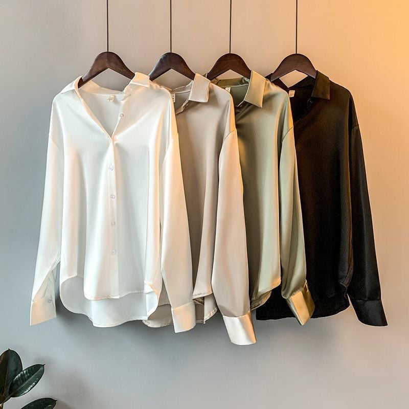 Kimberly | Women's Lustrous Silk-Touch Ruffled Blouse-Metro Lane Plaza