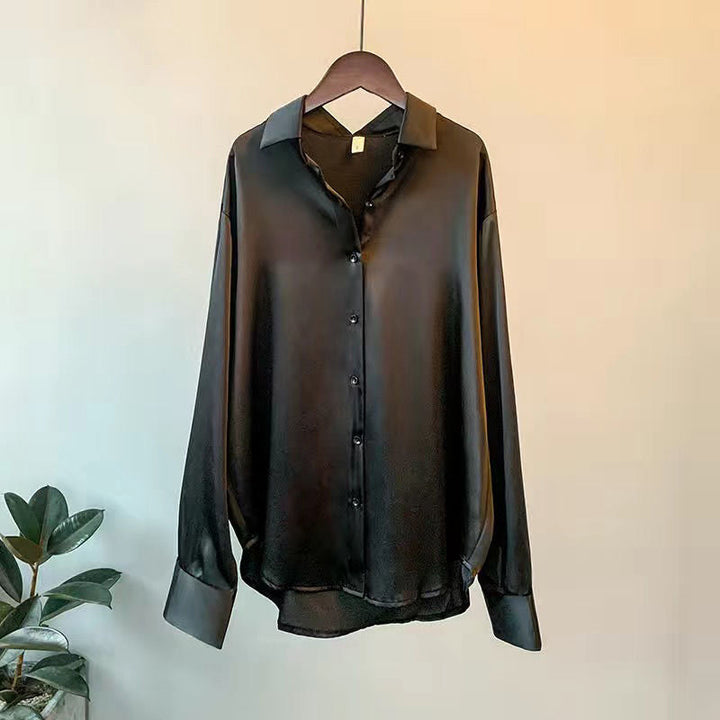 Kimberly | Women's Lustrous Silk-Touch Ruffled Blouse-Metro Lane Plaza