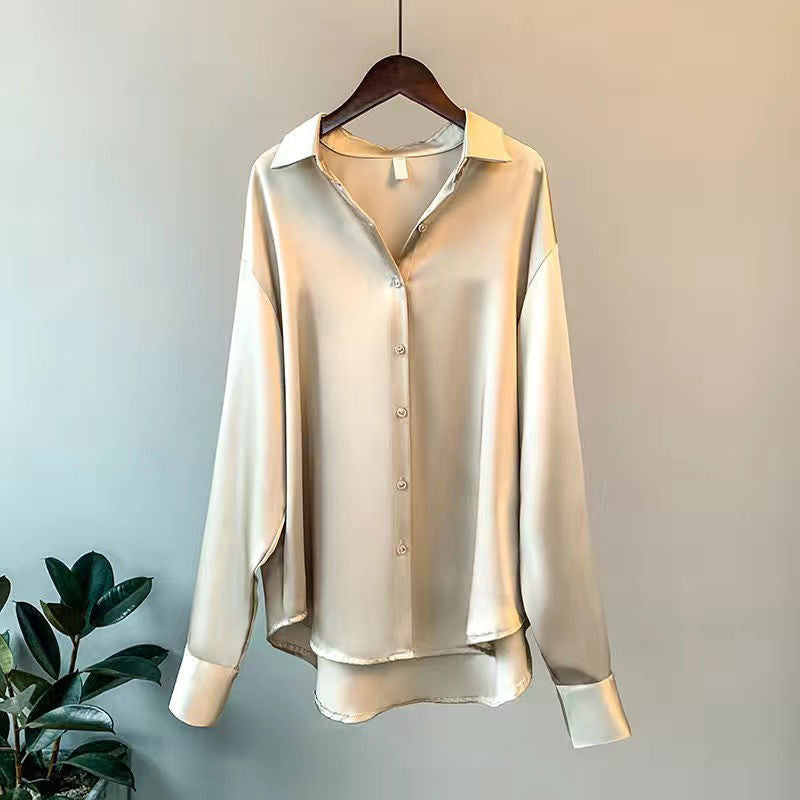 Kimberly | Women's Lustrous Silk-Touch Ruffled Blouse-Metro Lane Plaza