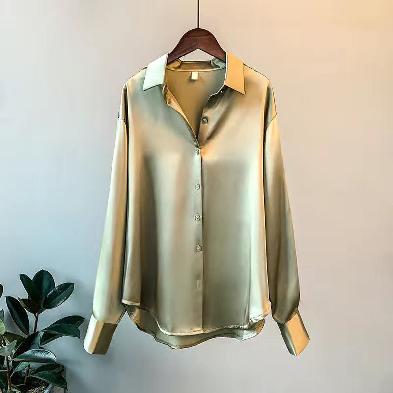 Kimberly | Women's Lustrous Silk-Touch Ruffled Blouse-Metro Lane Plaza