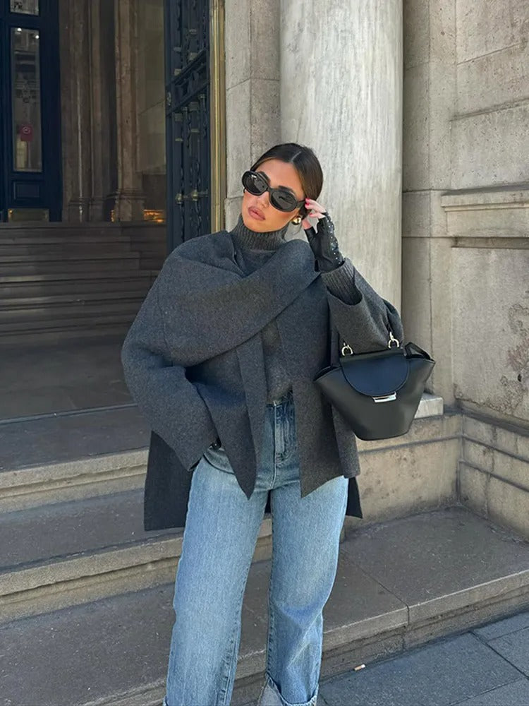 Carmen | Women's Sophisticated Asymmetrical Shawl Cape Coat-Metro Lane Plaza