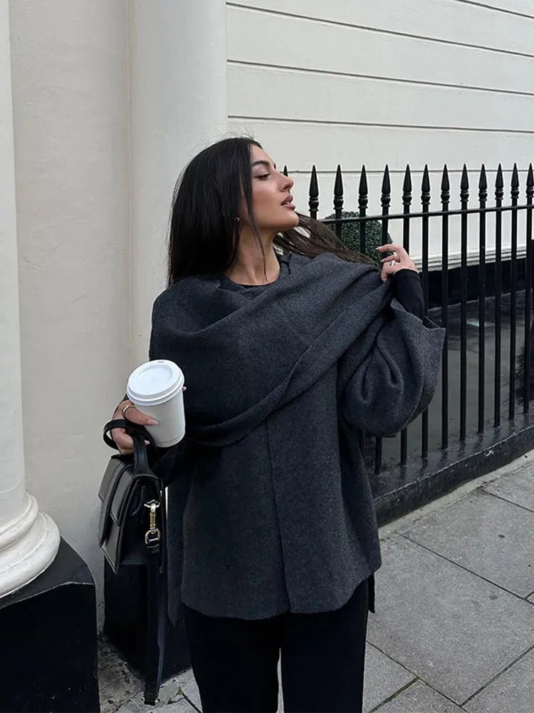 Carmen | Women's Sophisticated Asymmetrical Shawl Cape Coat-Metro Lane Plaza