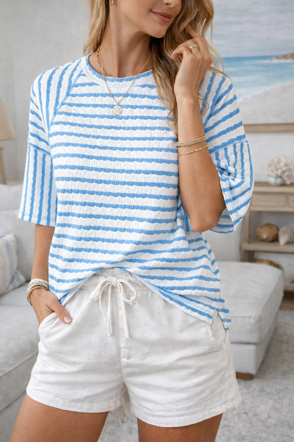 Maris | Women's Relaxed Coastal Stripe Tee-Metro Lane Plaza