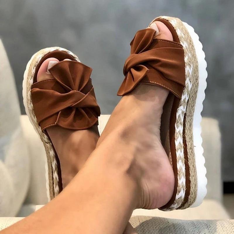 Sophia | Women's Platform Sandals with Bow and Braided Sole-Metro Lane Plaza