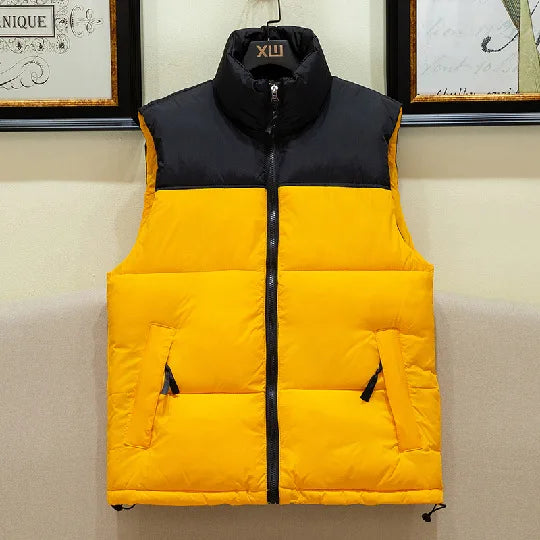 Colete masculino quente, sem mangas, acolchoado e com enchimento de penas, para o tempo frio