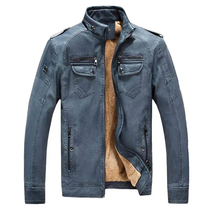 Giacca da motociclista in pelle da uomo dal taglio slim