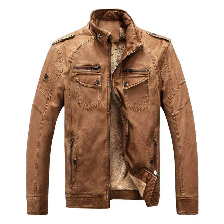 Giacca da motociclista in pelle da uomo dal taglio slim
