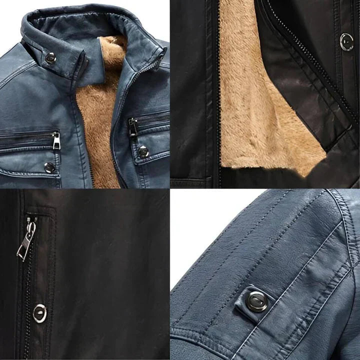 Giacca da motociclista in pelle da uomo dal taglio slim
