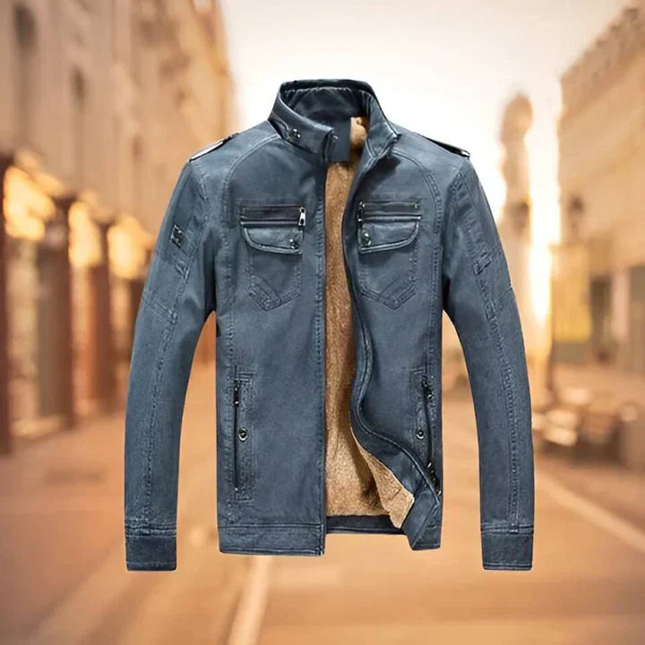 Giacca da motociclista in pelle da uomo dal taglio slim