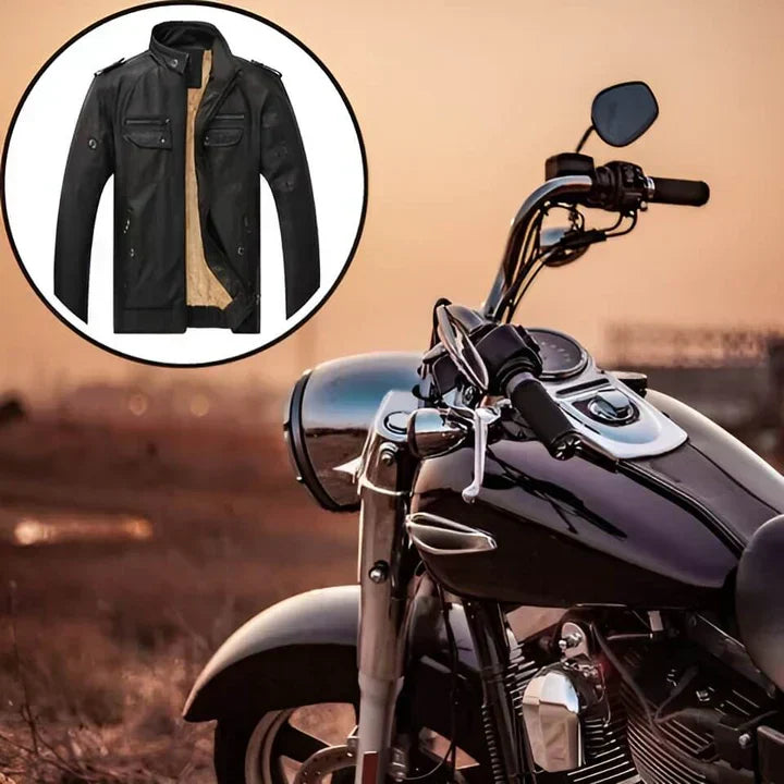 Giacca da motociclista in pelle da uomo dal taglio slim