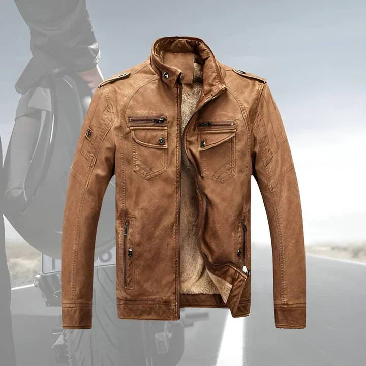Giacca da motociclista in pelle da uomo dal taglio slim
