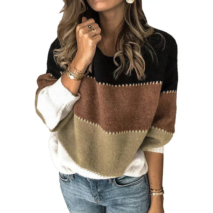 Strickpullover mit Color-Blocking und Rundhalsausschnitt für Damen