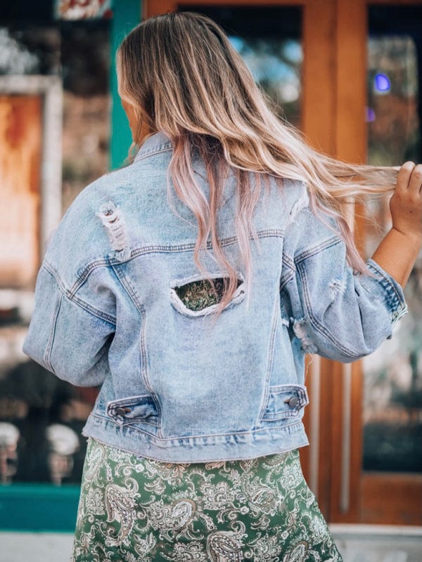 Hillary | Women's Oversized Denim Jacket with Vintage Style-Metro Lane Plaza
