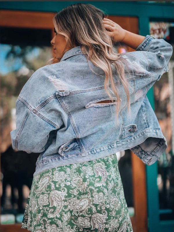 Hillary | Women's Oversized Denim Jacket with Vintage Style-Metro Lane Plaza