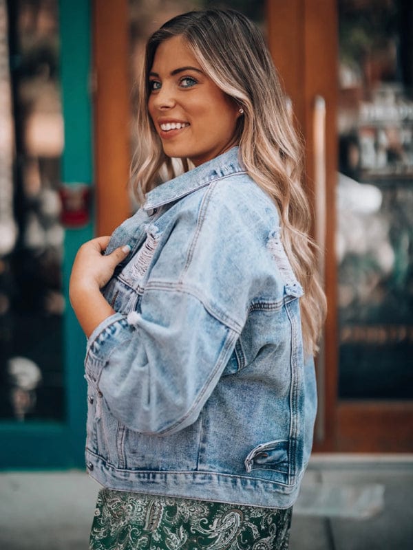 Hillary | Women's Oversized Denim Jacket with Vintage Style-Metro Lane Plaza