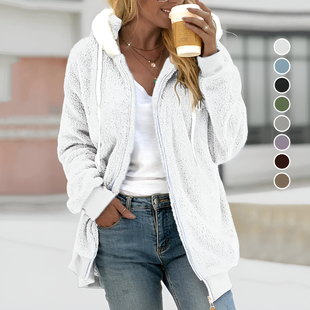 Women's Cozy Oversized Sherpa Hoodie with Zipper-Metro Lane Plaza