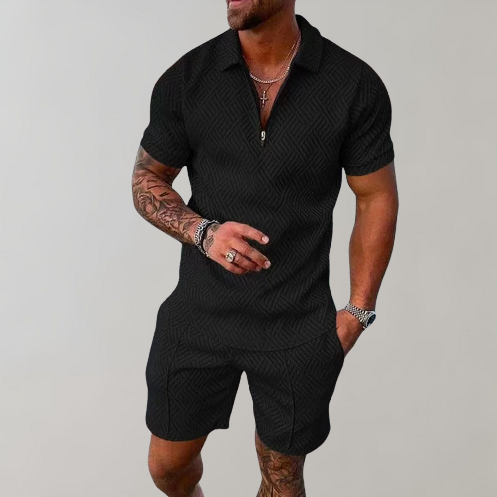 Roman | Men's Zip Polo Shorts Set-Metro Lane Plaza