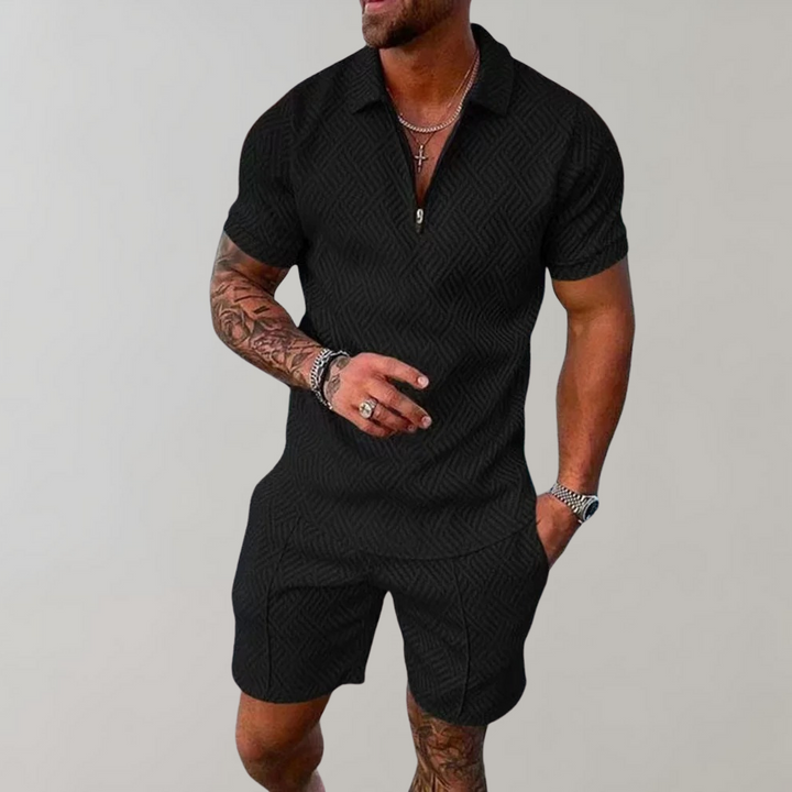 Roman | Men's Zip Polo Shorts Set-Metro Lane Plaza