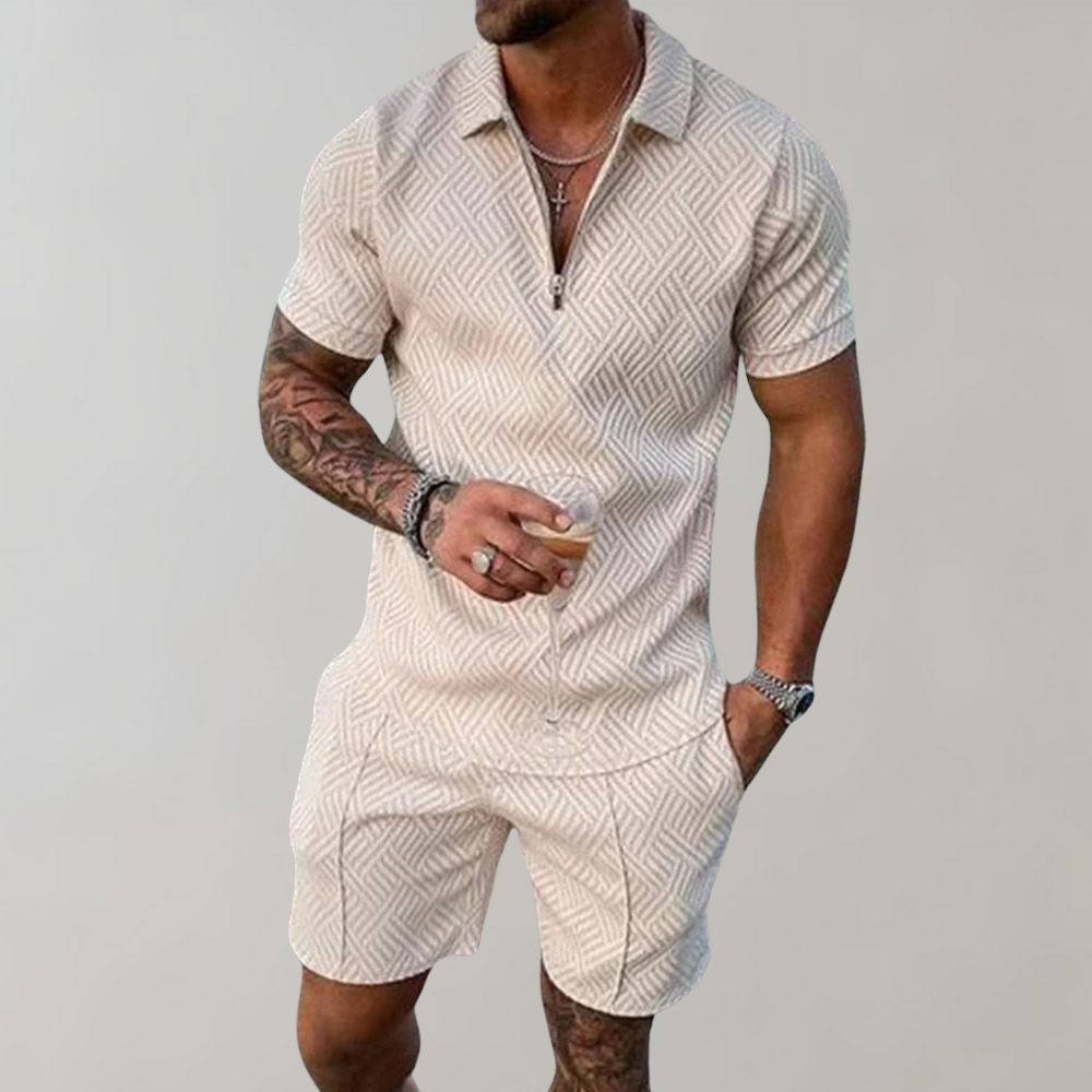 Roman | Men's Zip Polo Shorts Set-Metro Lane Plaza