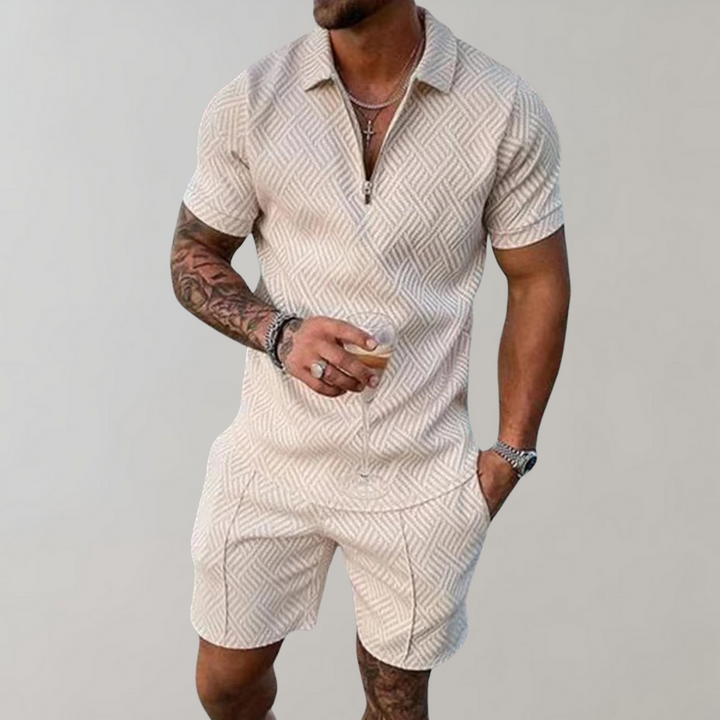 Roman | Men's Zip Polo Shorts Set-Metro Lane Plaza