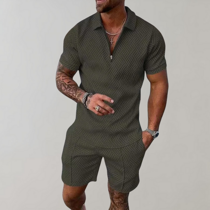 Roman | Men's Zip Polo Shorts Set-Metro Lane Plaza
